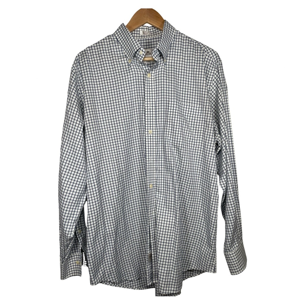 Peter Millar nanoluxe Men's Navy and White plaid dress Shirt